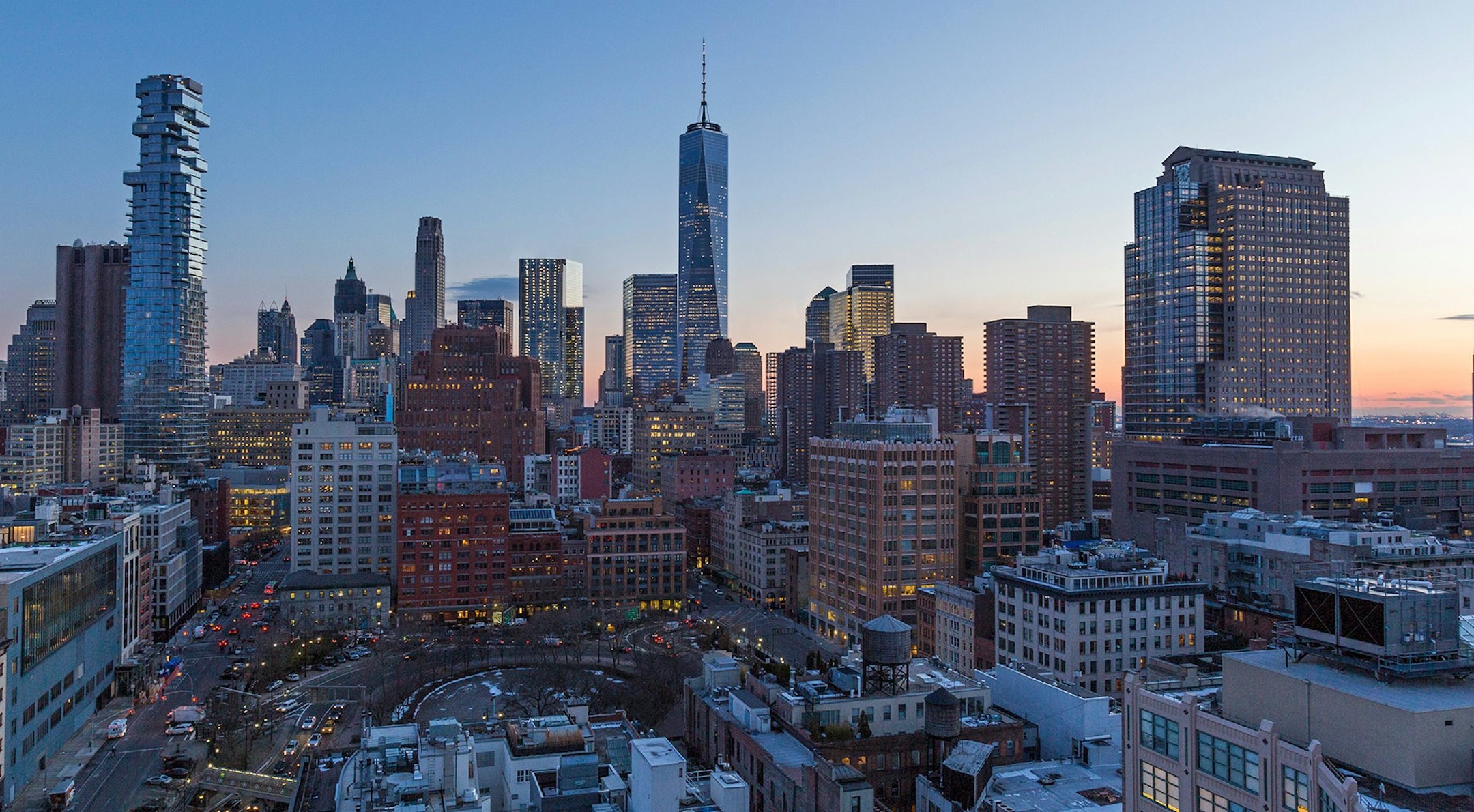 75 Varick Rooftop — NYC skyline at dusk